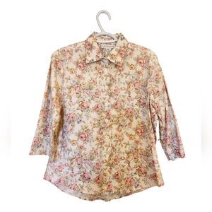 Vintage Evan Picone White Floral Print Button Up Blouse